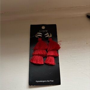 J. Crew Red Tassel Earrings